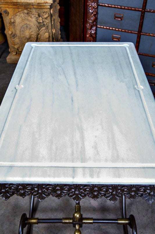 Small French Iron Butcher or Pastry Table with Marble Top