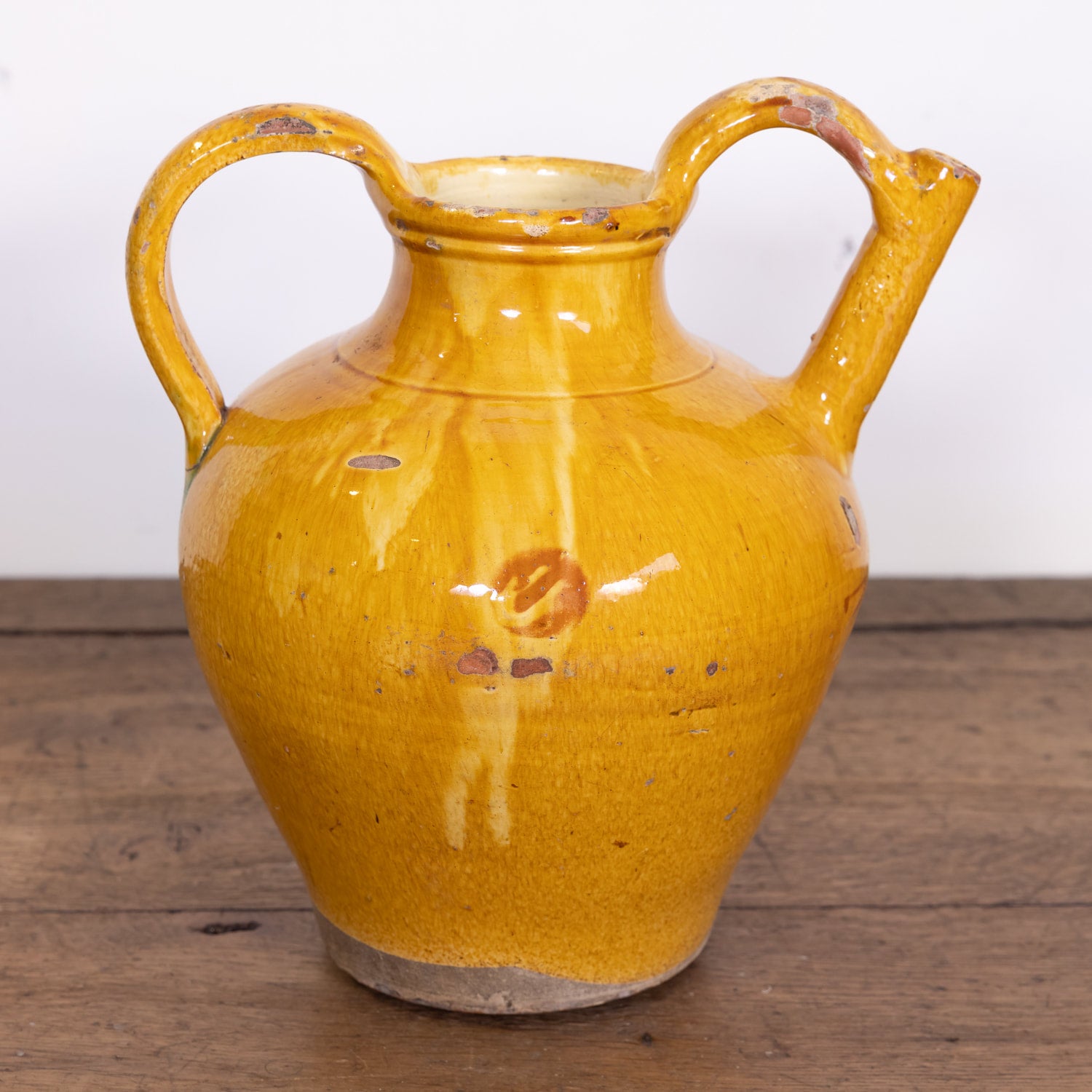 Large 19th Century French Cruche Orjol or Water Jug with Yellow Glaze