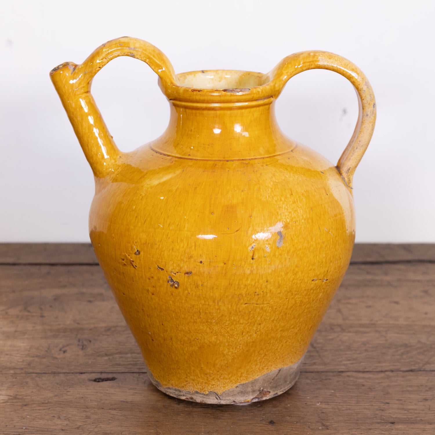 Large 19th Century French Cruche Orjol or Water Jug with Yellow Glaze