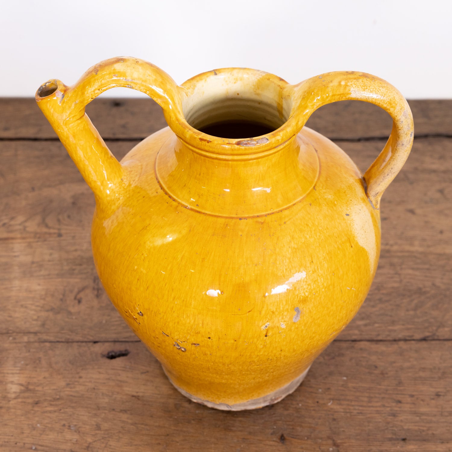 Large 19th Century French Cruche Orjol or Water Jug with Yellow Glaze