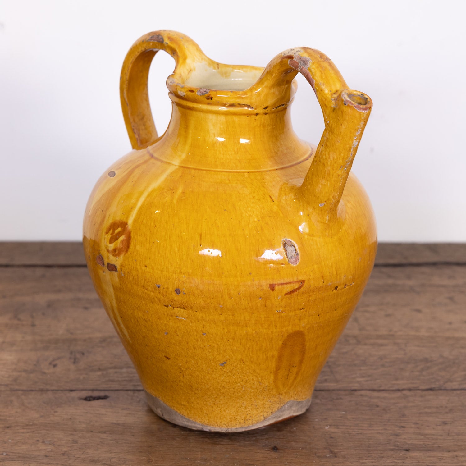 Large 19th Century French Cruche Orjol or Water Jug with Yellow Glaze