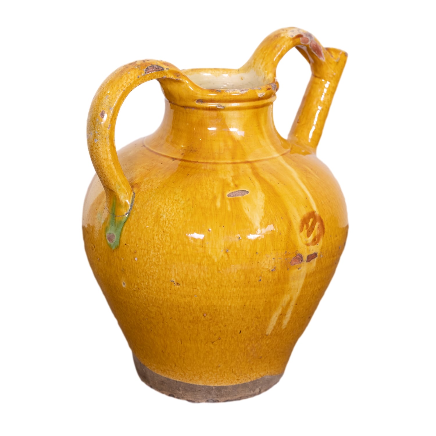 Large 19th Century French Cruche Orjol or Water Jug with Yellow Glaze