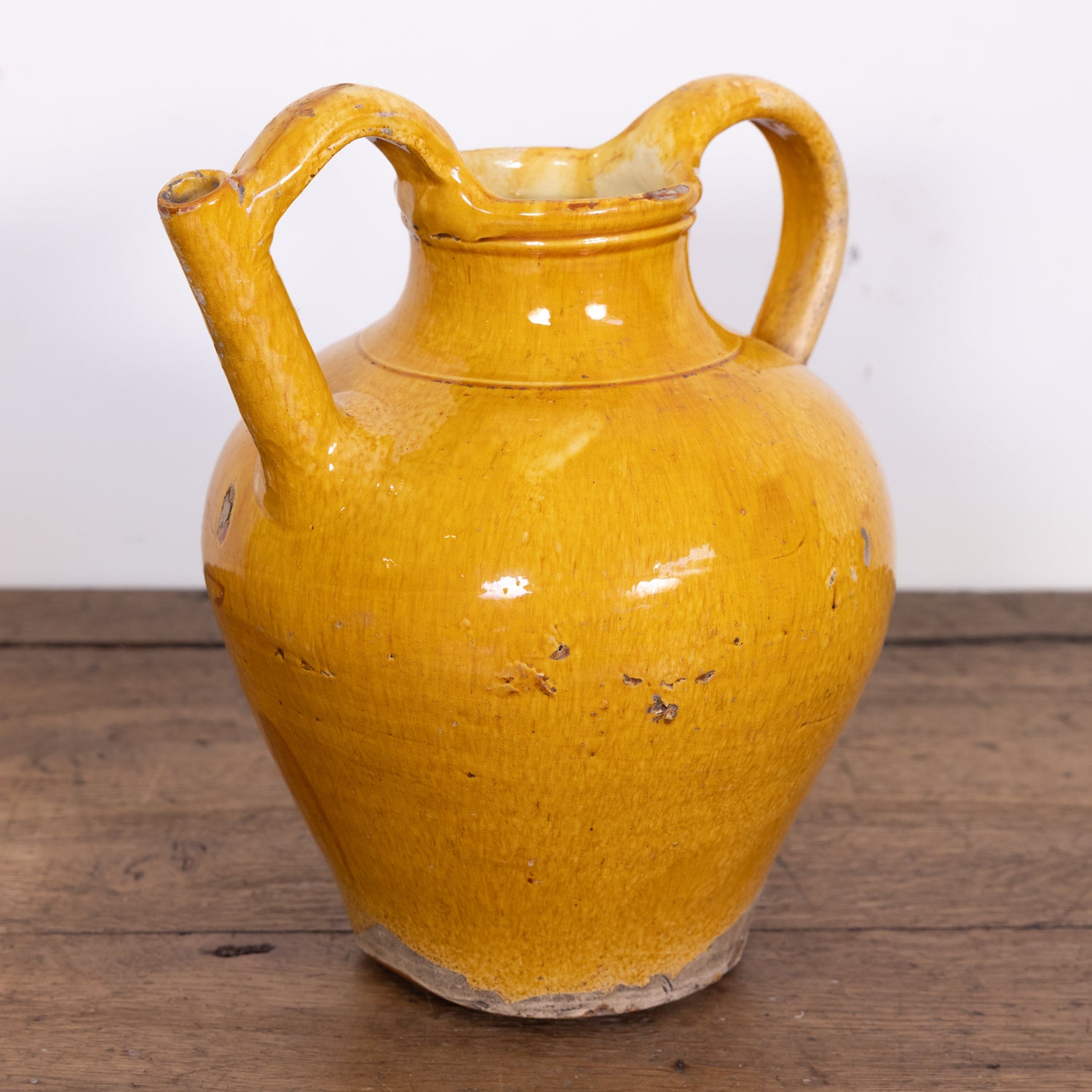 Large 19th Century French Cruche Orjol or Water Jug with Yellow Glaze