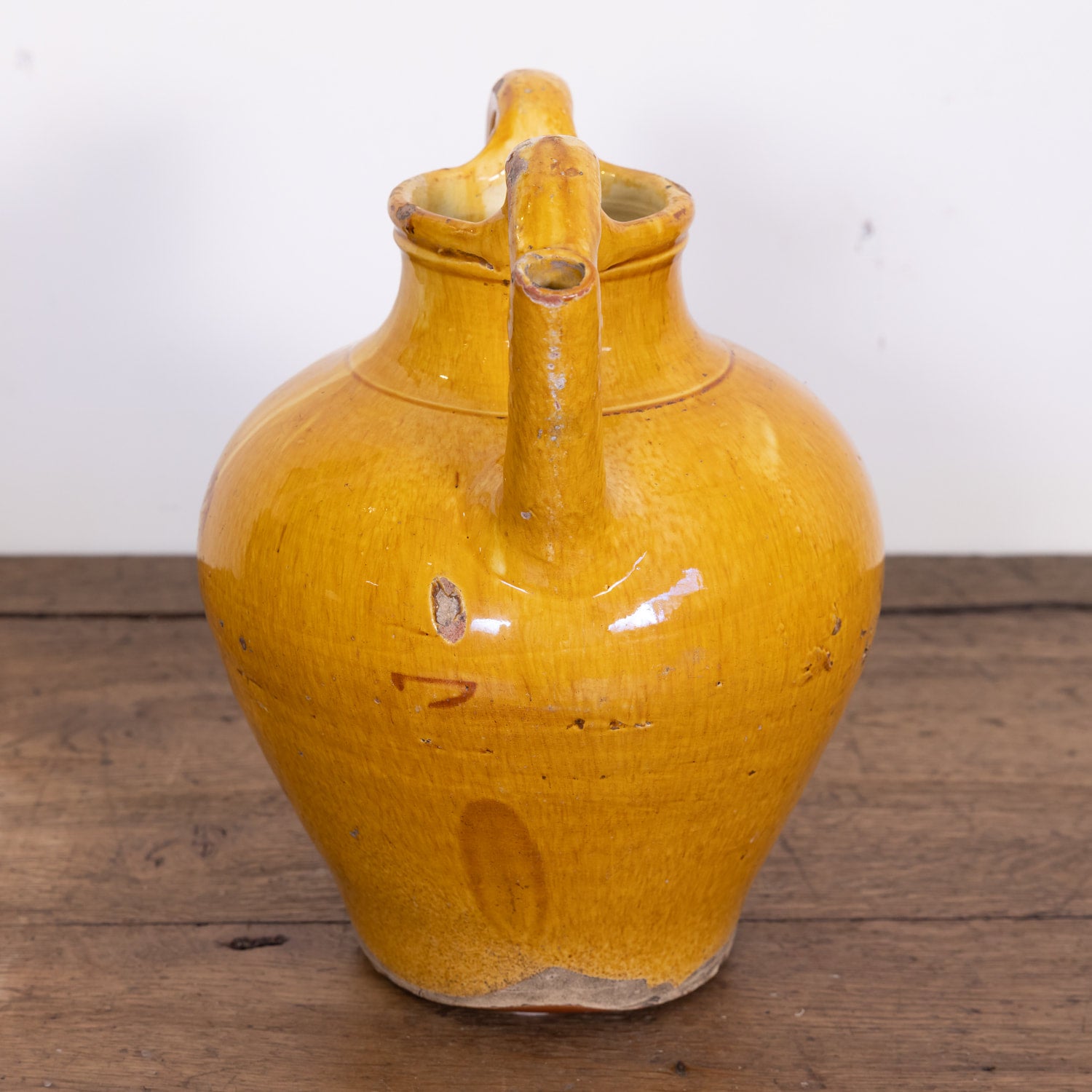 Large 19th Century French Cruche Orjol or Water Jug with Yellow Glaze