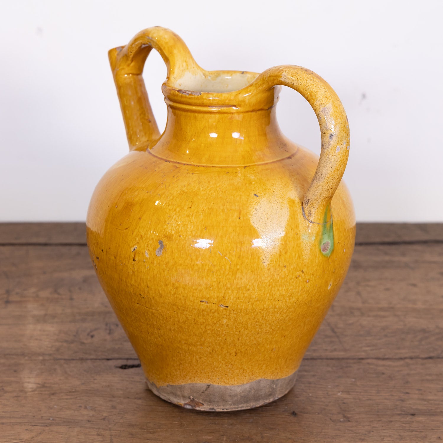 Large 19th Century French Cruche Orjol or Water Jug with Yellow Glaze