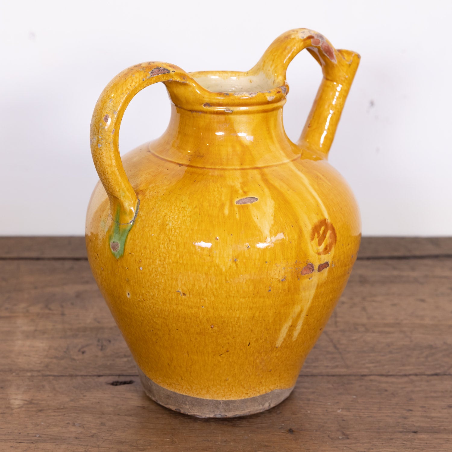 Large 19th Century French Cruche Orjol or Water Jug with Yellow Glaze