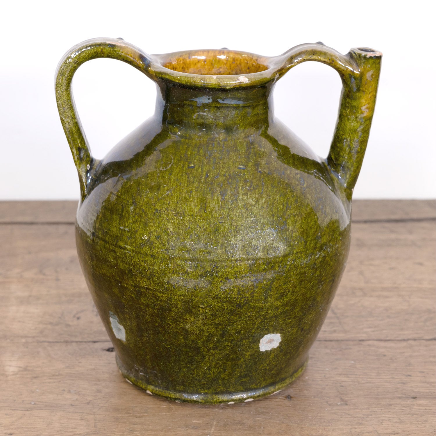 Large 19th Century French Cruche Orjol or Water Jug with Rare Green Glaze