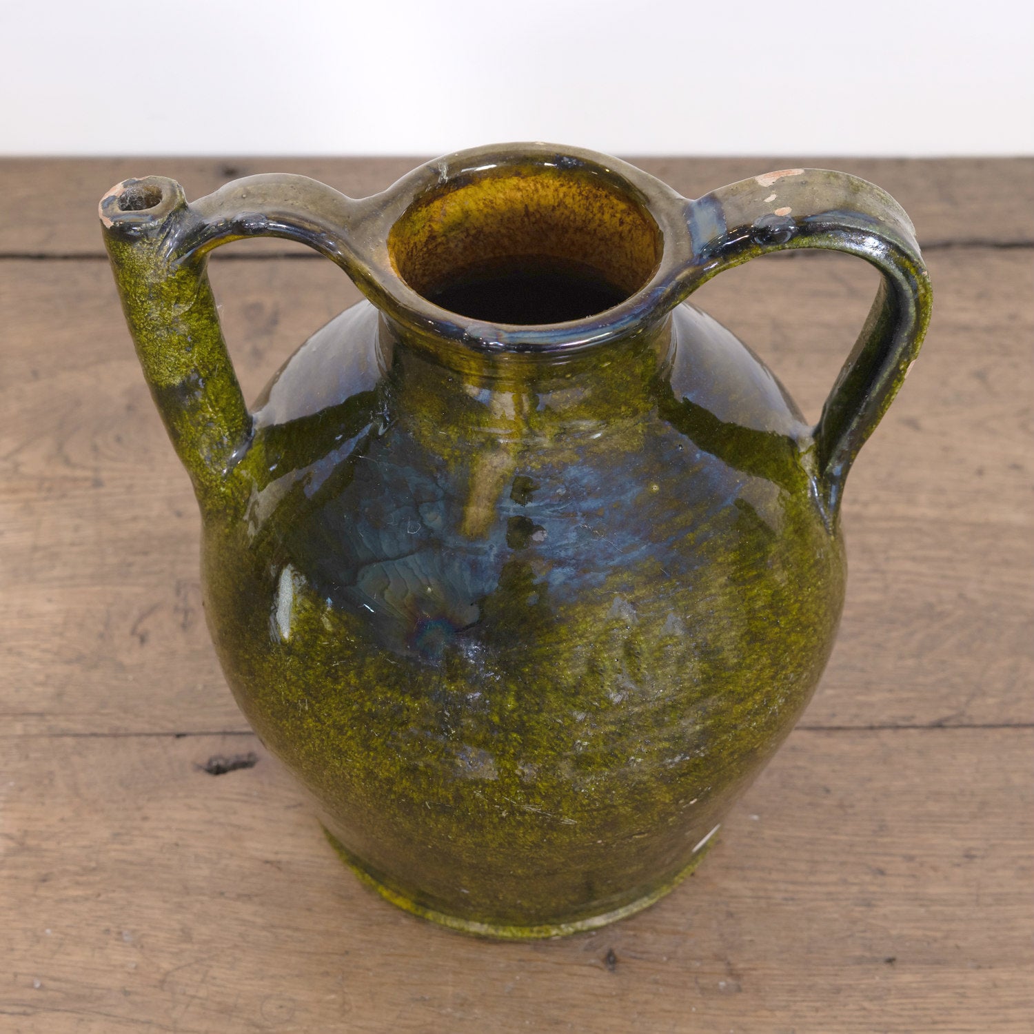 Large 19th Century French Cruche Orjol or Water Jug with Rare Green Glaze
