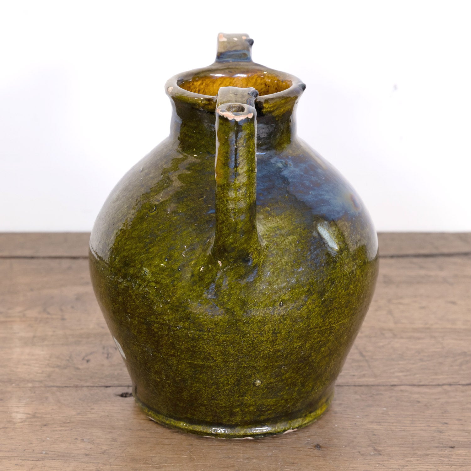 Large 19th Century French Cruche Orjol or Water Jug with Rare Green Glaze