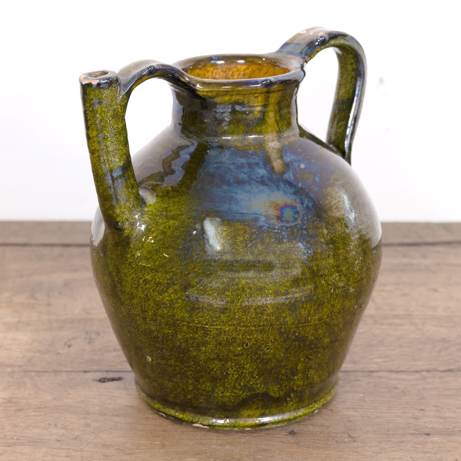 Large 19th Century French Cruche Orjol or Water Jug with Rare Green Glaze