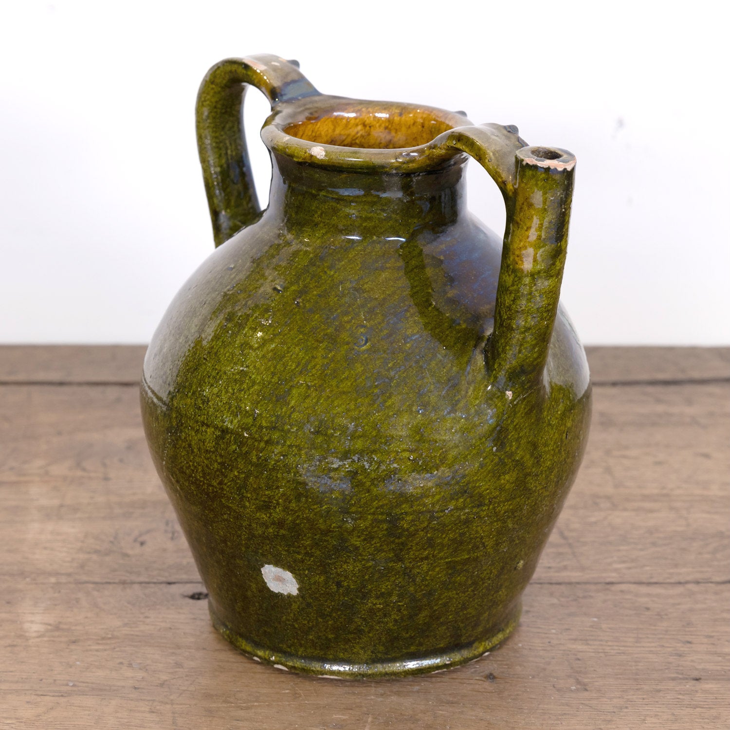 Large 19th Century French Cruche Orjol or Water Jug with Rare Green Glaze