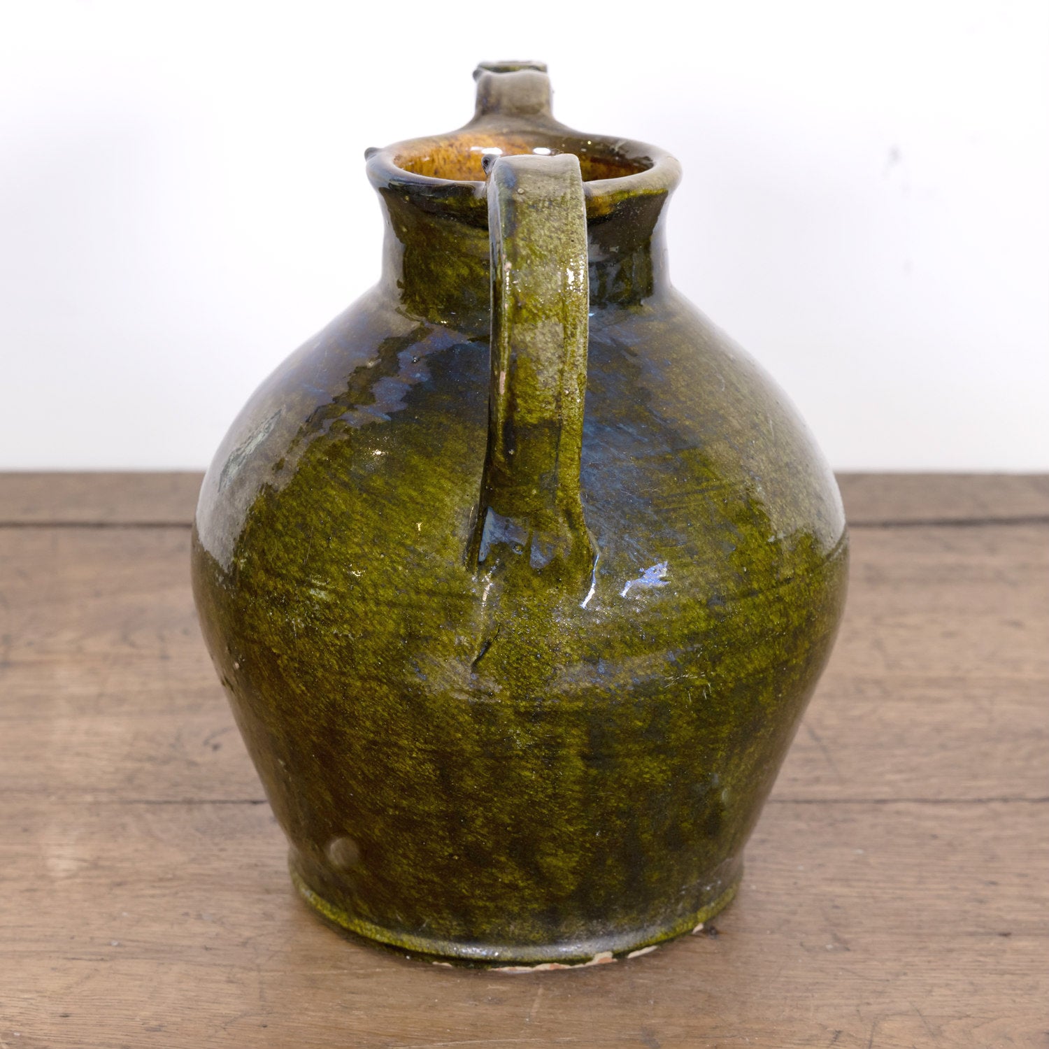 Large 19th Century French Cruche Orjol or Water Jug with Rare Green Glaze