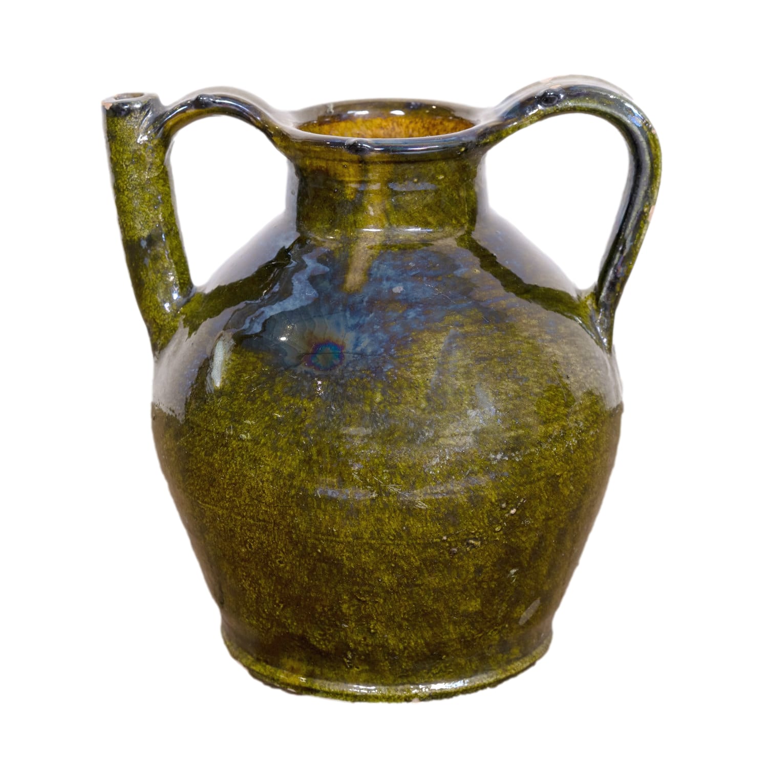 Large 19th Century French Cruche Orjol or Water Jug with Rare Green Glaze