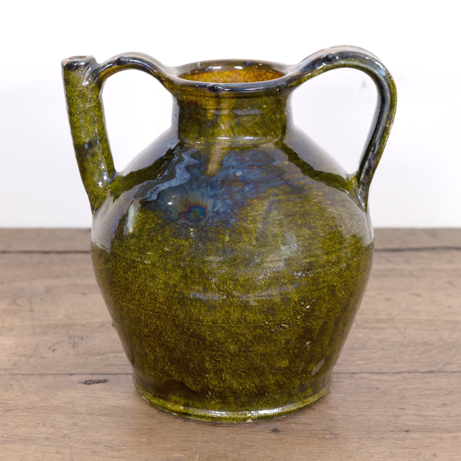 Large 19th Century French Cruche Orjol or Water Jug with Rare Green Glaze