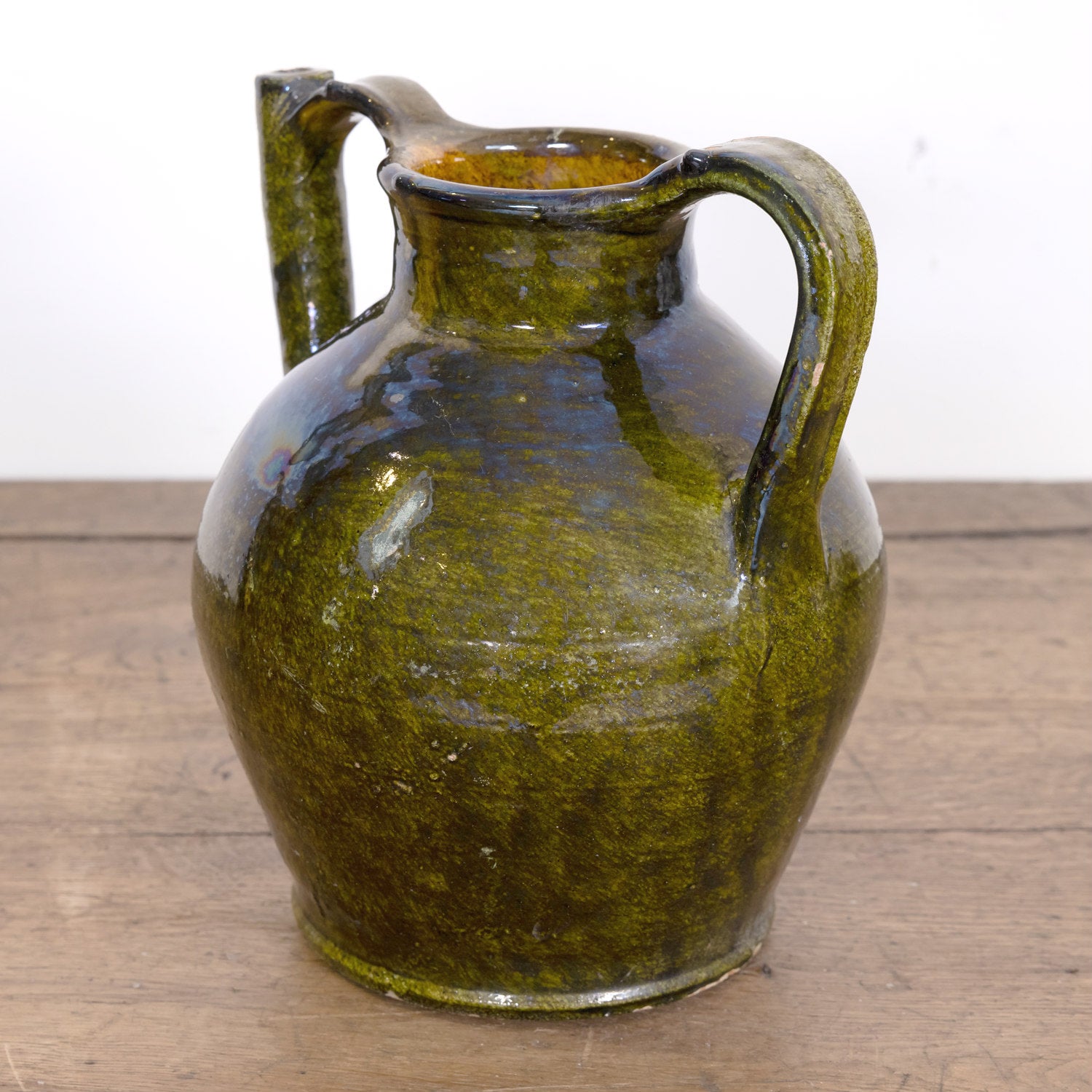 Large 19th Century French Cruche Orjol or Water Jug with Rare Green Glaze