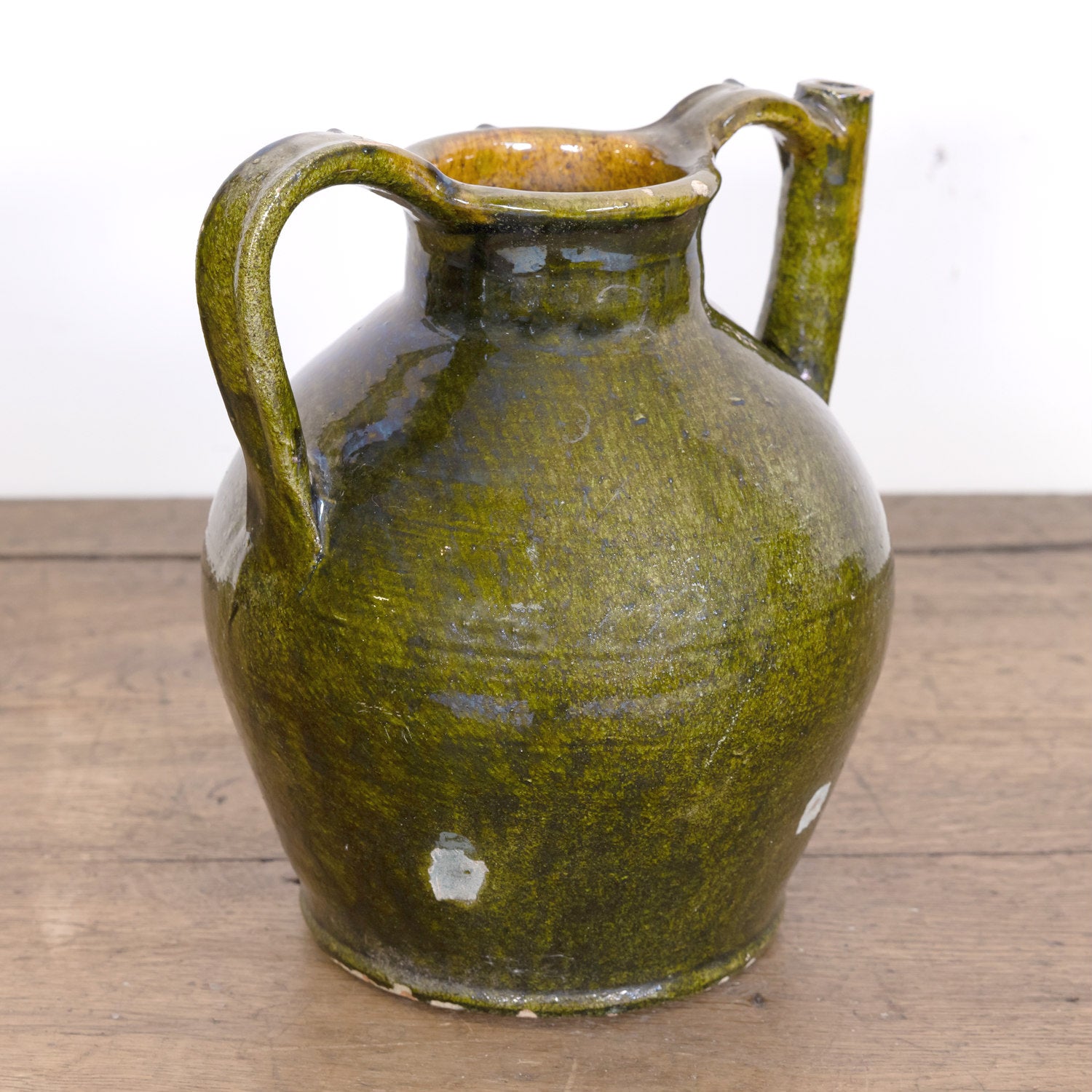 Large 19th Century French Cruche Orjol or Water Jug with Rare Green Glaze