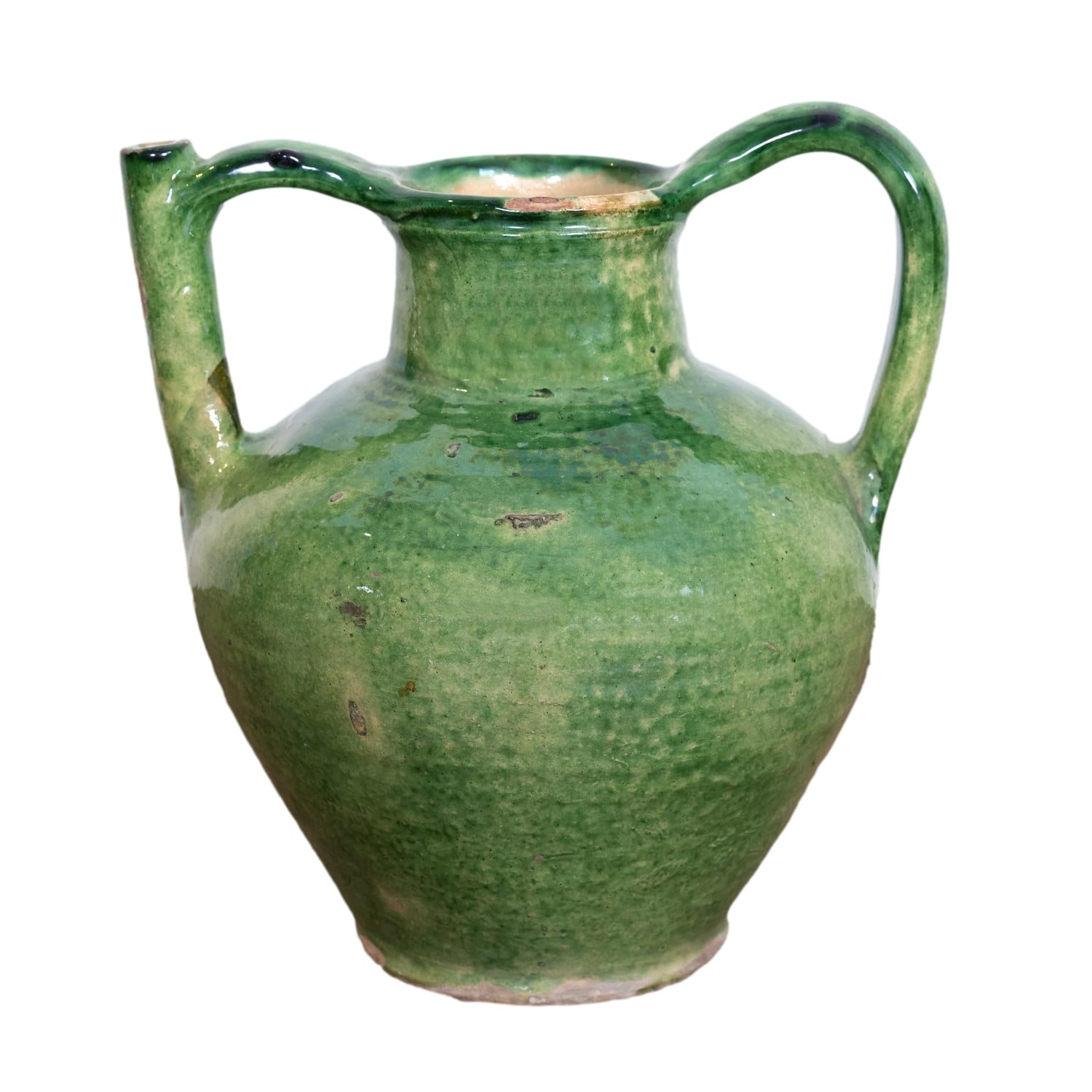 Very Large Antique French Cruche Orjol or Water Jug with Rare Green Glaze