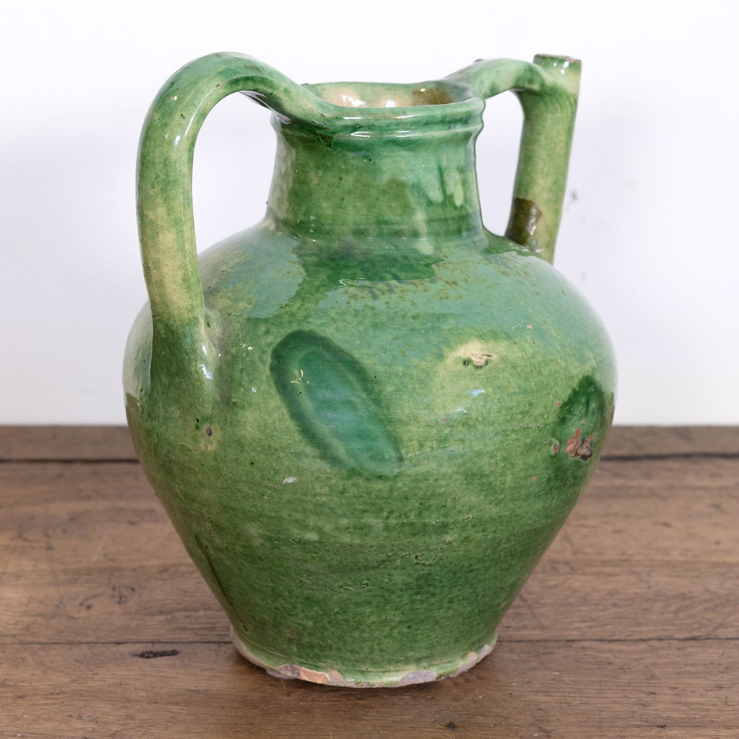 Very Large Antique French Cruche Orjol or Water Jug with Rare Green Glaze