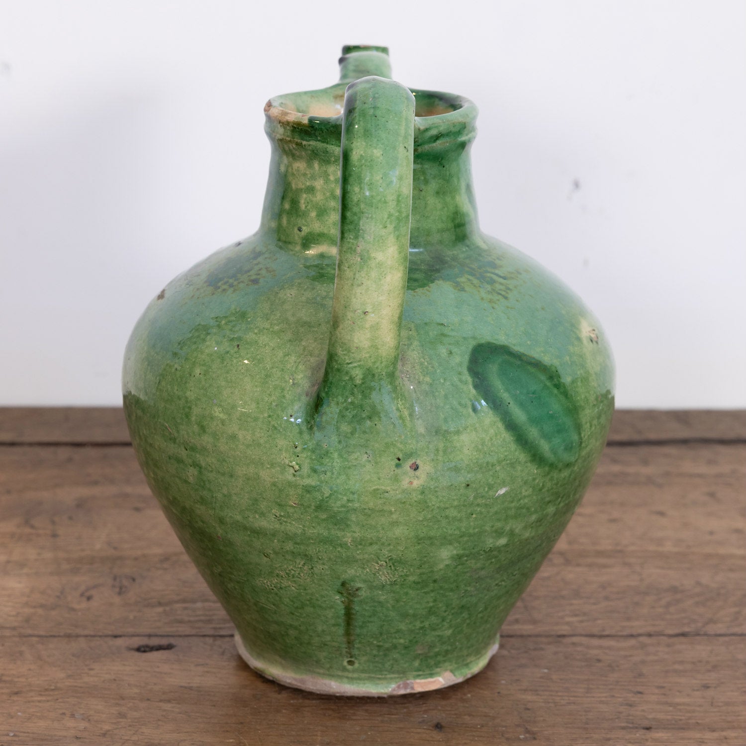 Very Large Antique French Cruche Orjol or Water Jug with Rare Green Glaze