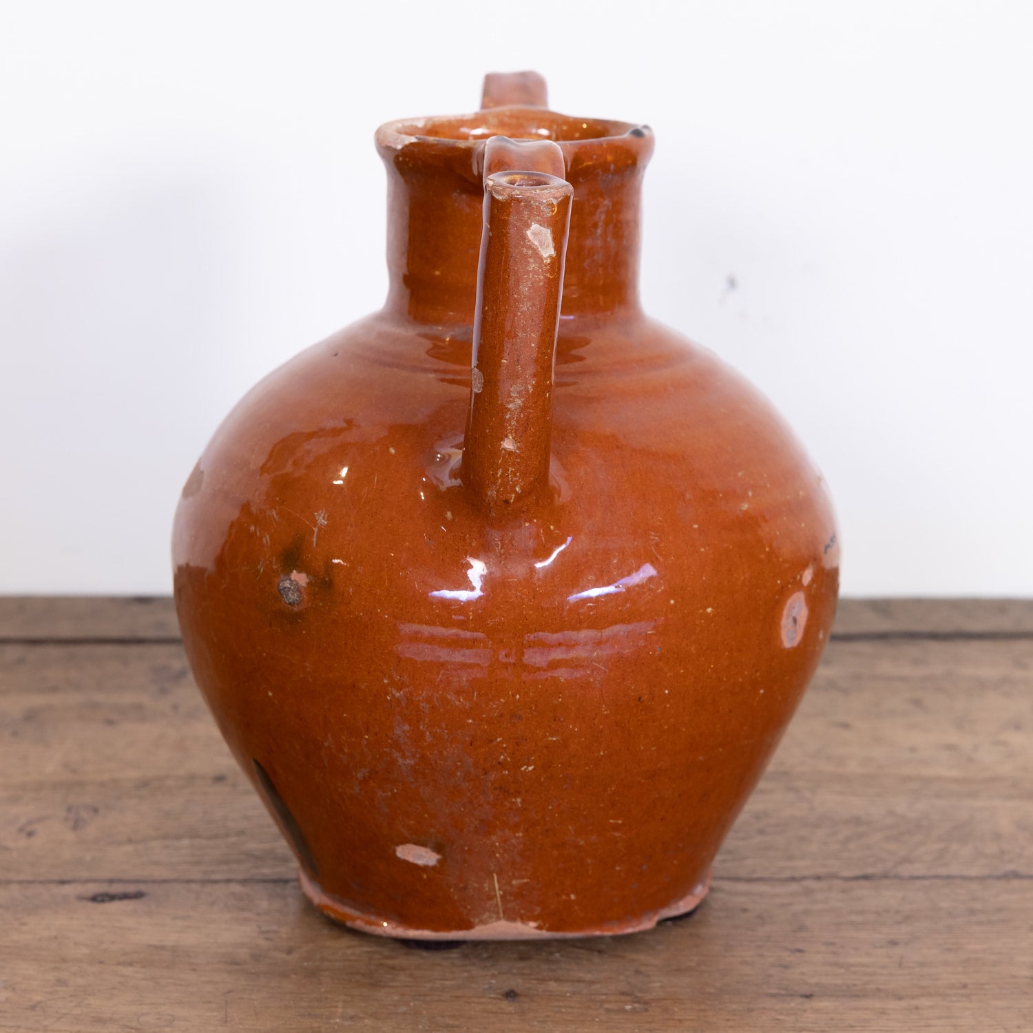 Antique French Cruche Orjol or Water Jug with Dark Mustard or Caramel Glaze