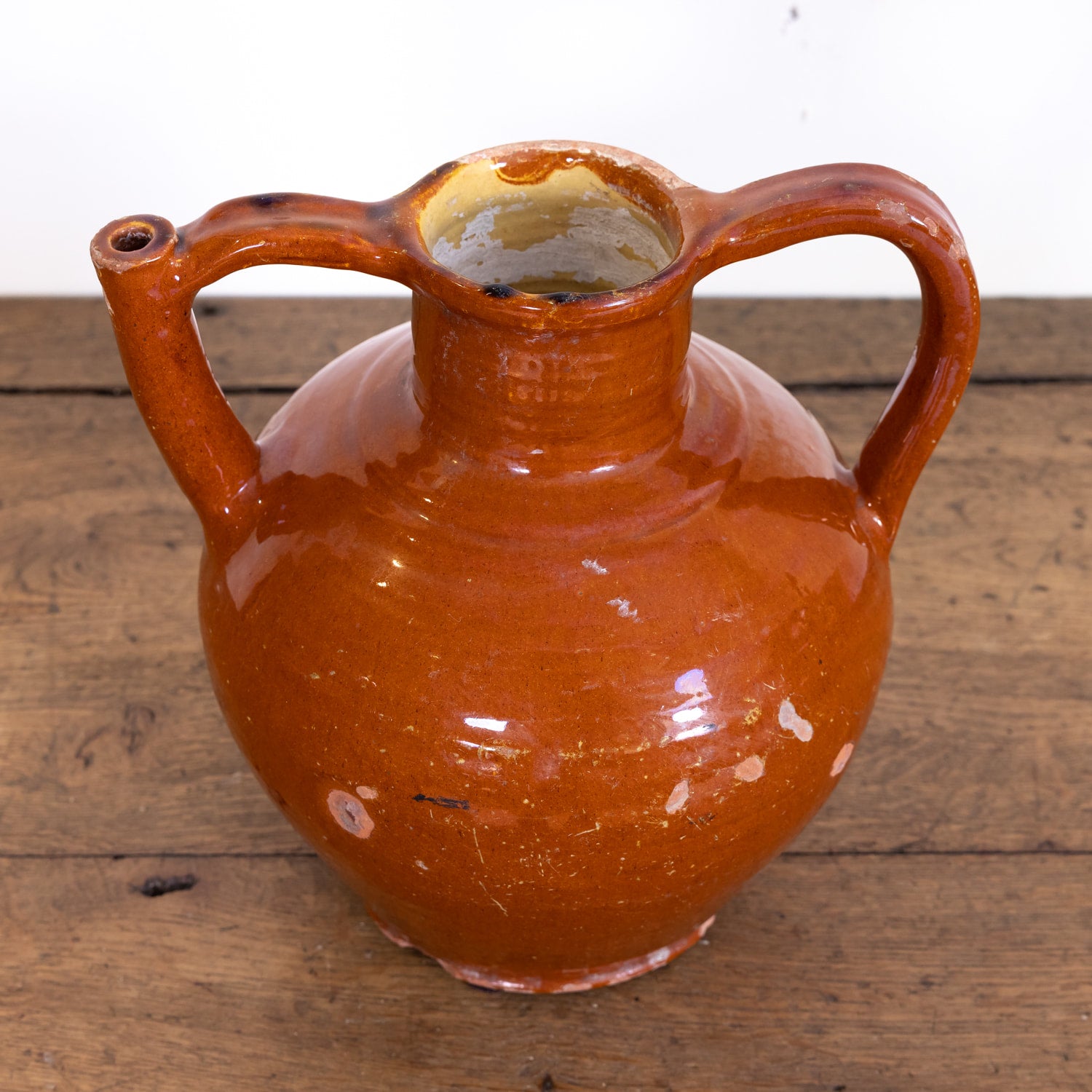 Antique French Cruche Orjol or Water Jug with Dark Mustard or Caramel Glaze