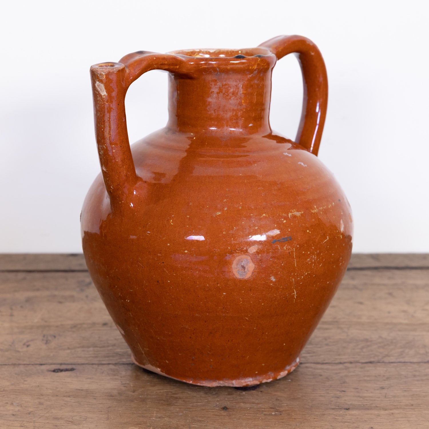 Antique French Cruche Orjol or Water Jug with Dark Mustard or Caramel Glaze
