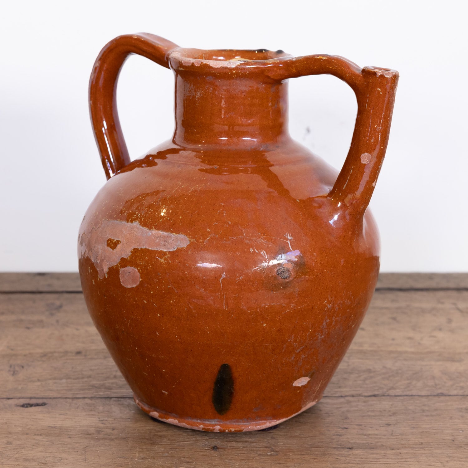 Antique French Cruche Orjol or Water Jug with Dark Mustard or Caramel Glaze