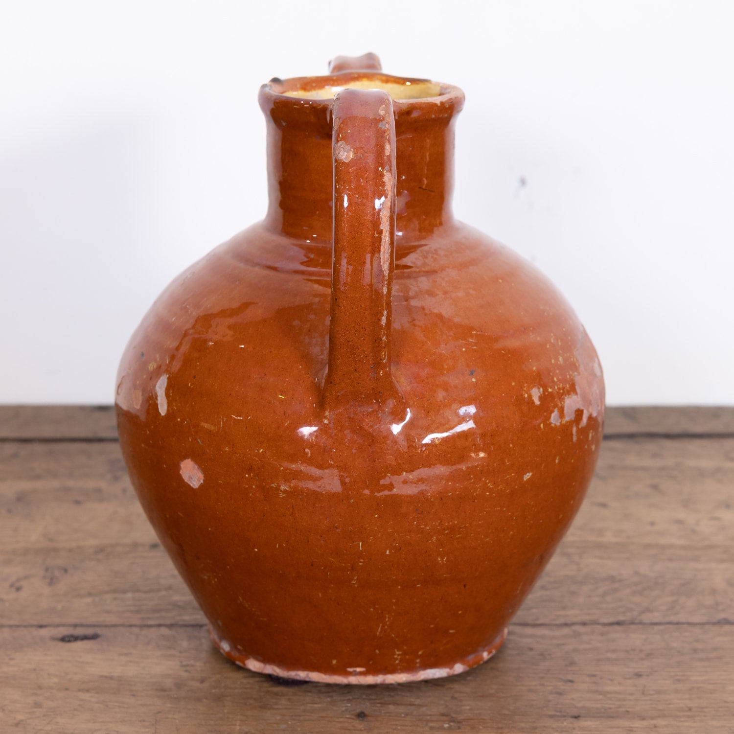 Antique French Cruche Orjol or Water Jug with Dark Mustard or Caramel Glaze