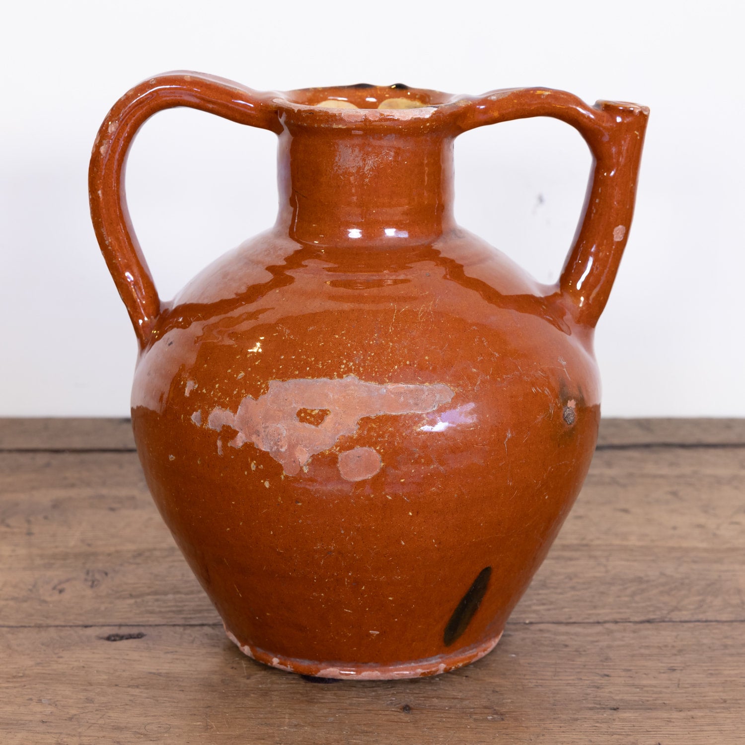 Antique French Cruche Orjol or Water Jug with Dark Mustard or Caramel Glaze
