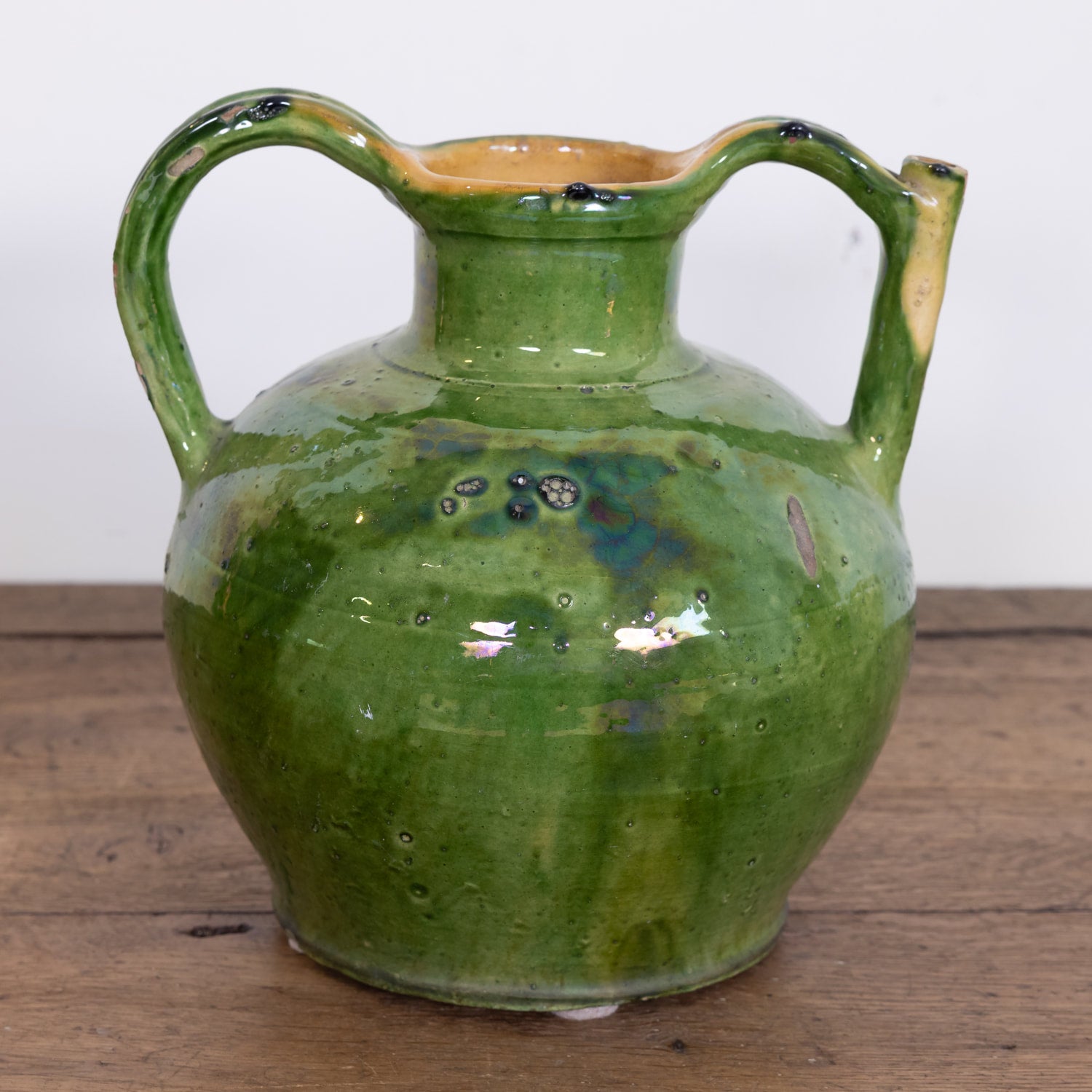 Large Antique French Cruche Orjol or Water Jug with Rare Green Glaze SOLD