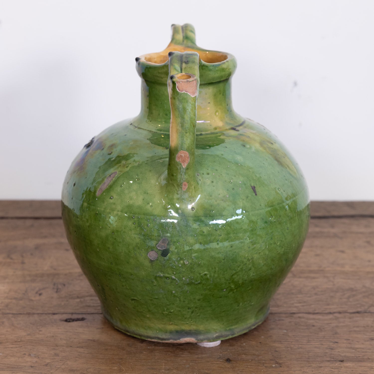 Large Antique French Cruche Orjol or Water Jug with Rare Green Glaze SOLD