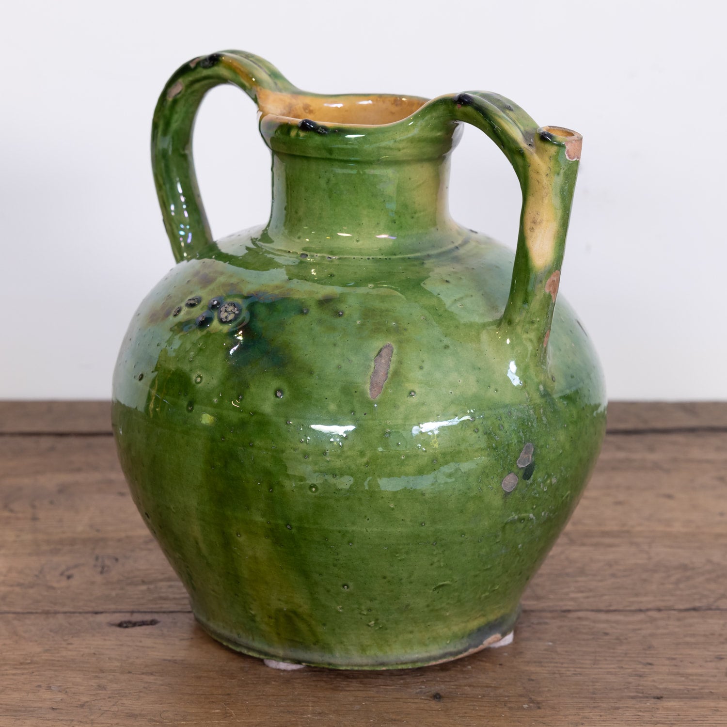 Large Antique French Cruche Orjol or Water Jug with Rare Green Glaze SOLD