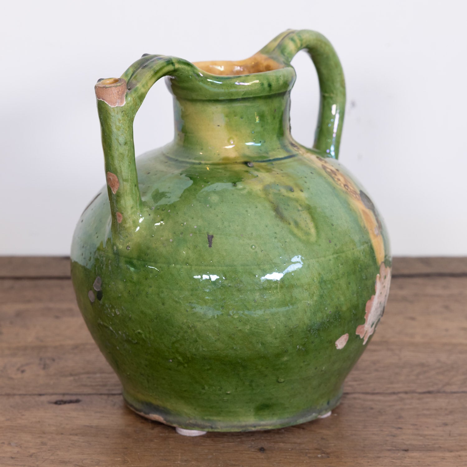 Large Antique French Cruche Orjol or Water Jug with Rare Green Glaze SOLD