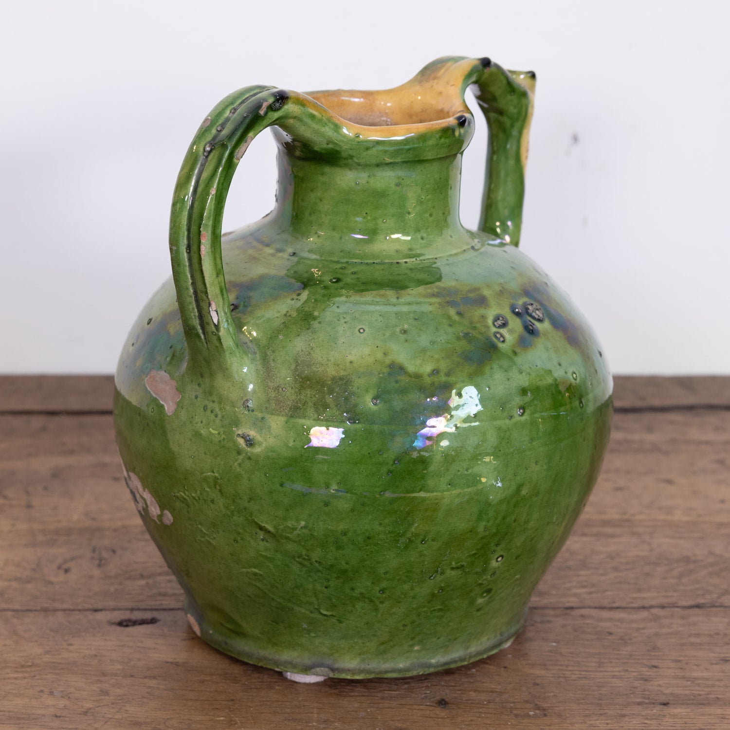 Large Antique French Cruche Orjol or Water Jug with Rare Green Glaze SOLD