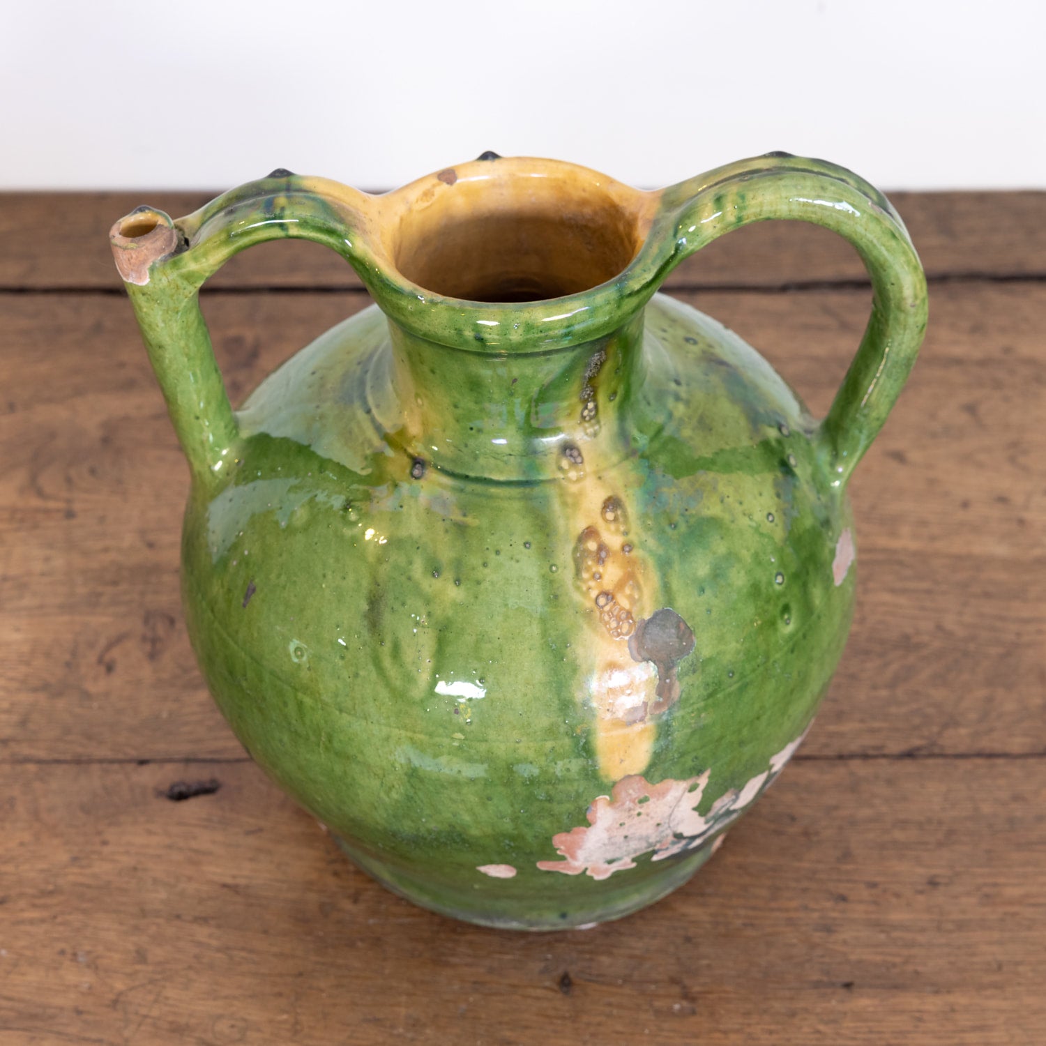 Large Antique French Cruche Orjol or Water Jug with Rare Green Glaze SOLD
