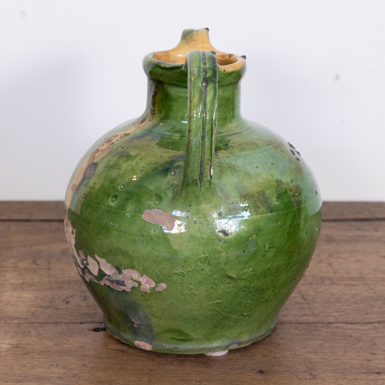 Large Antique French Cruche Orjol or Water Jug with Rare Green Glaze SOLD