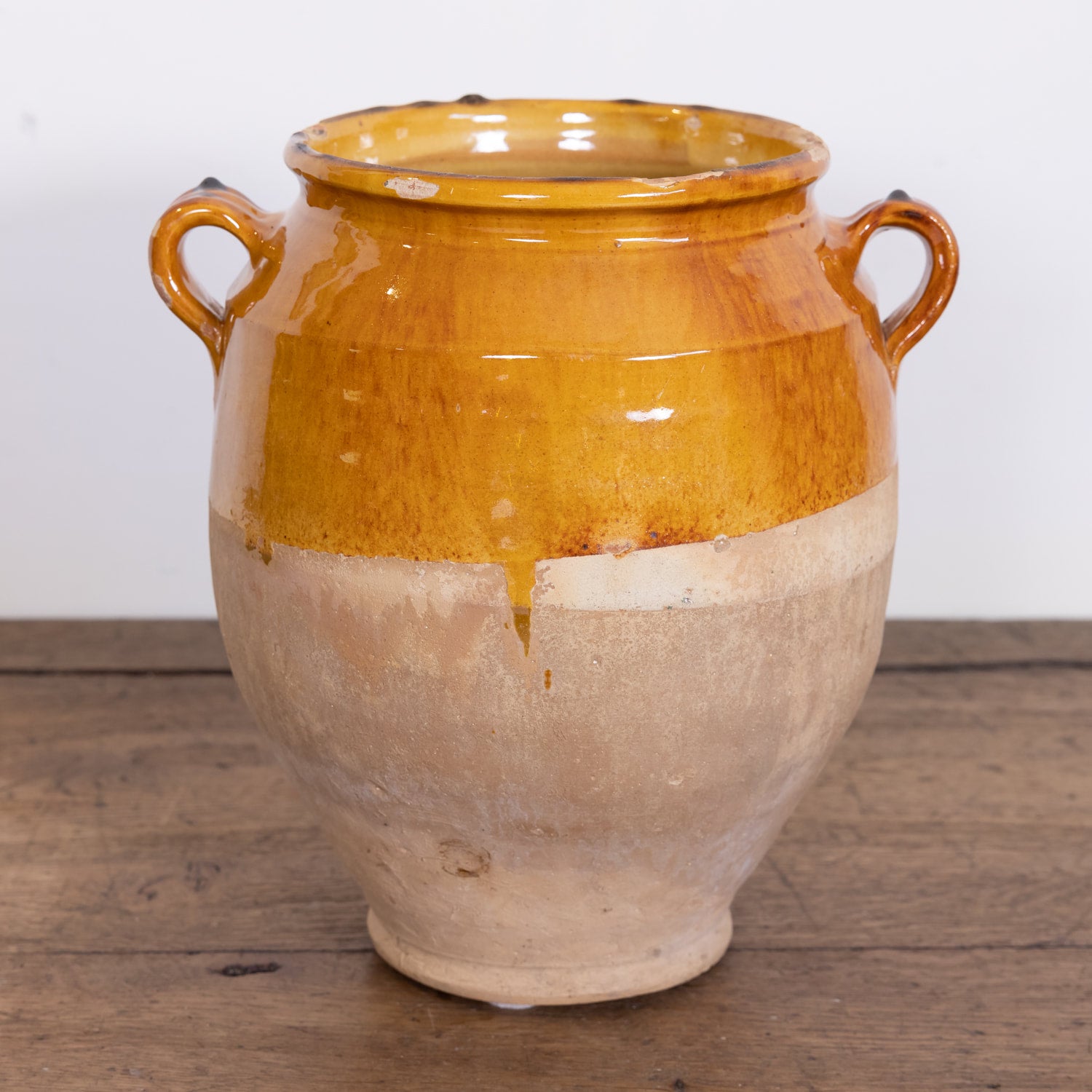 Large 19th Century French Pot de Confit or Confit Pot with Yellow Ochre Glaze