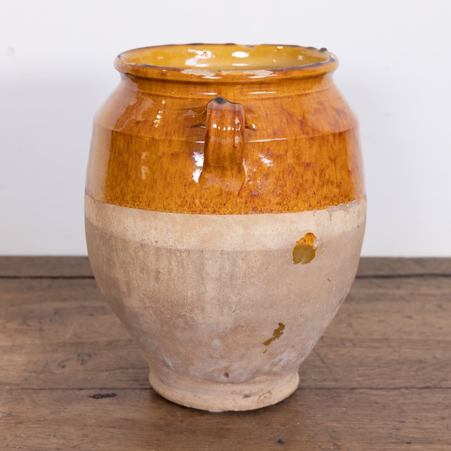 Large 19th Century French Pot de Confit or Confit Pot with Yellow Ochre Glaze