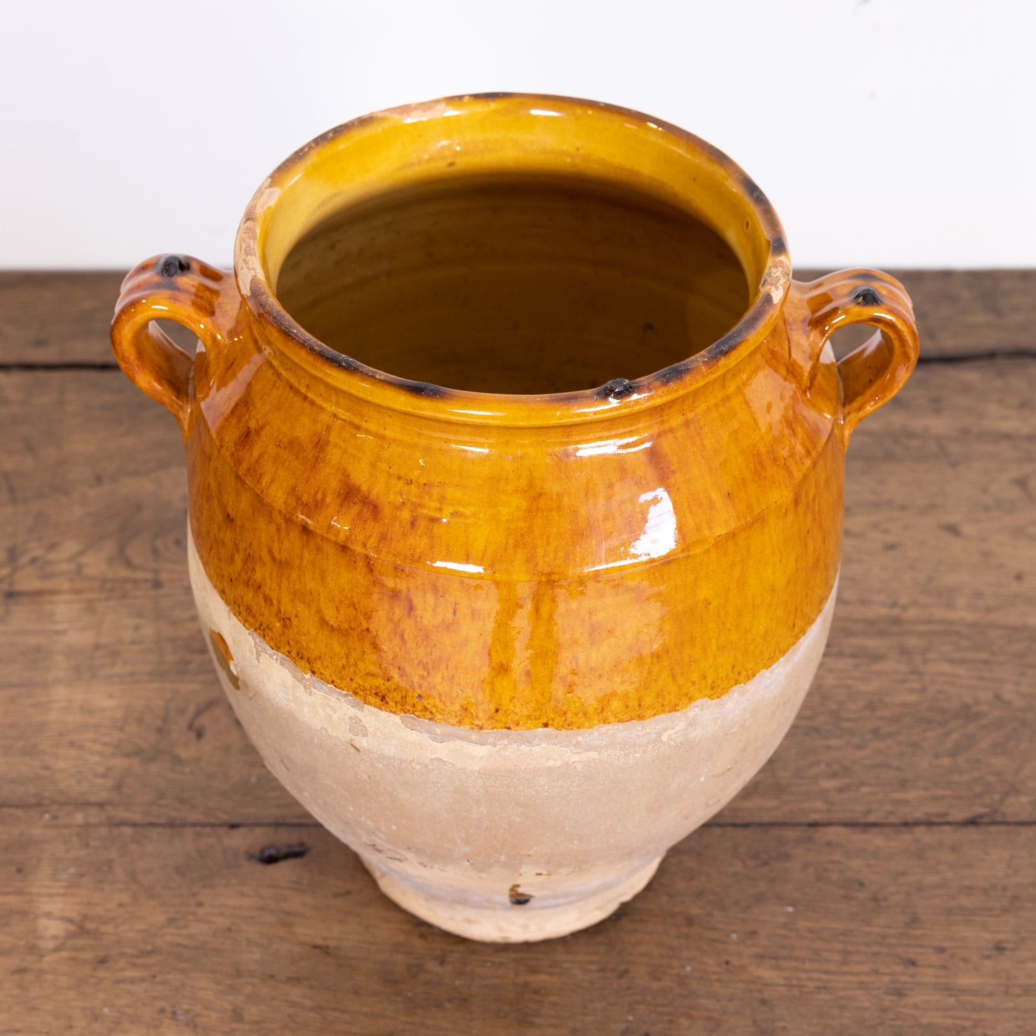 Large 19th Century French Pot de Confit or Confit Pot with Yellow Ochre Glaze