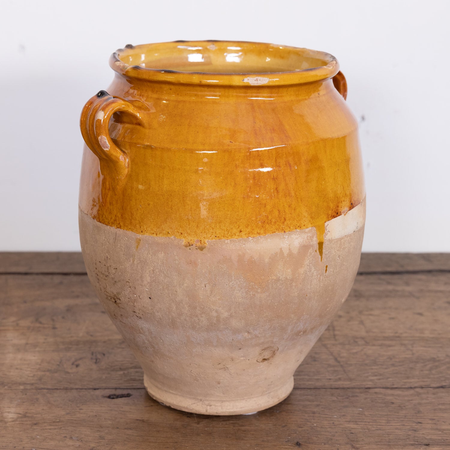 Large 19th Century French Pot de Confit or Confit Pot with Yellow Ochre Glaze