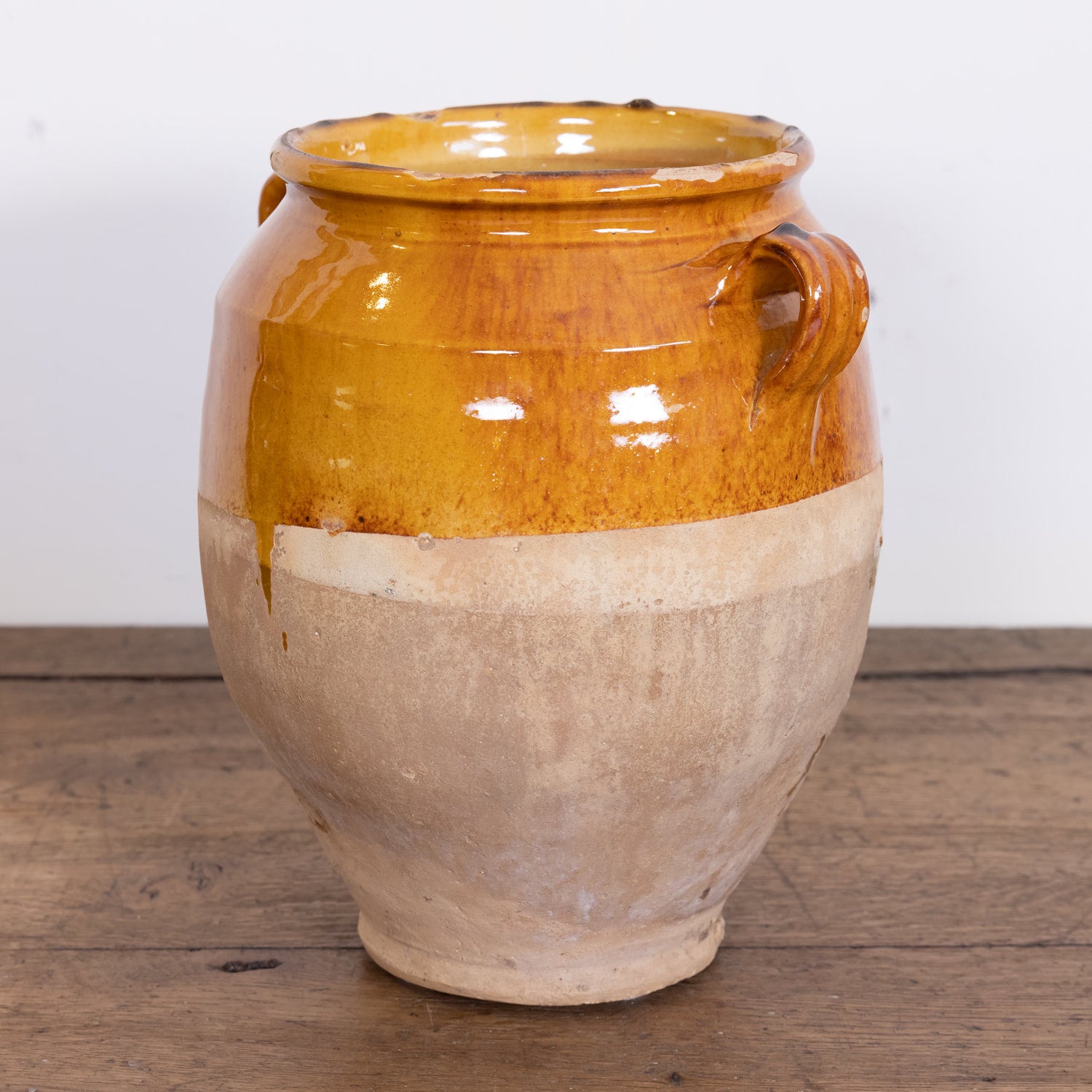 Large 19th Century French Pot de Confit or Confit Pot with Yellow Ochre Glaze