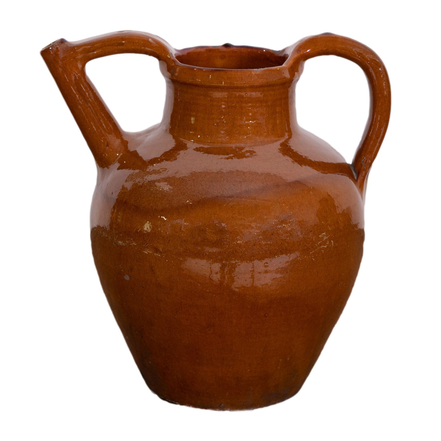 Antique 19th Century French Cruche Orjol or Water Jug with Brown or Caramel Glaze