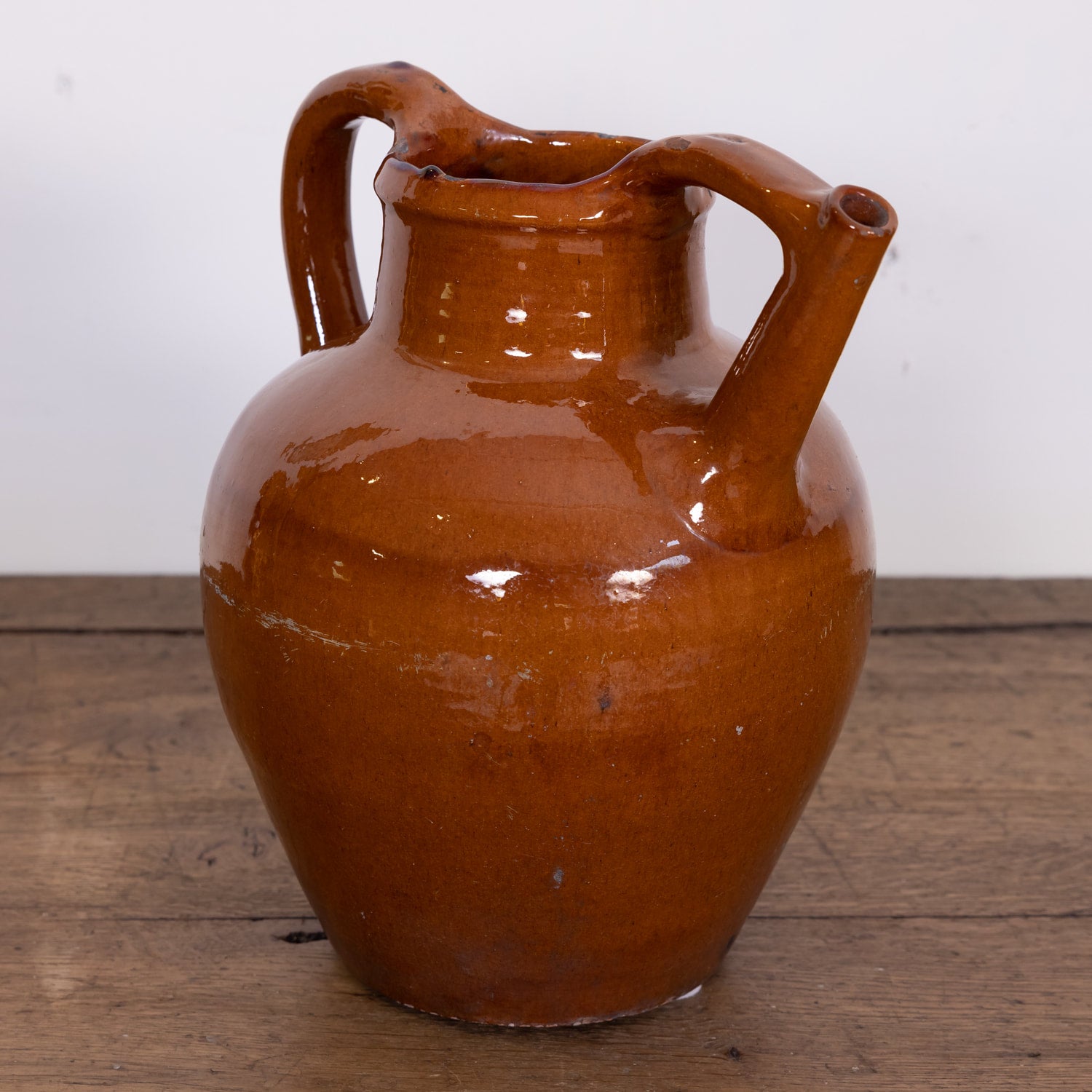 Antique 19th Century French Cruche Orjol or Water Jug with Brown or Caramel Glaze