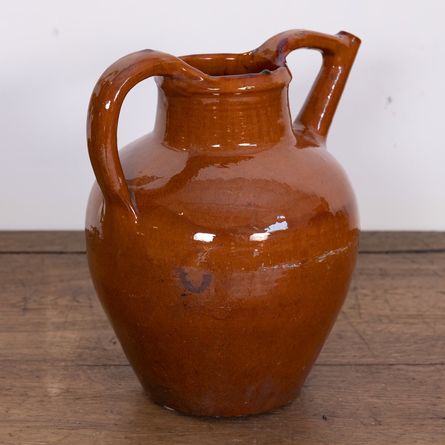 Antique 19th Century French Cruche Orjol or Water Jug with Brown or Caramel Glaze