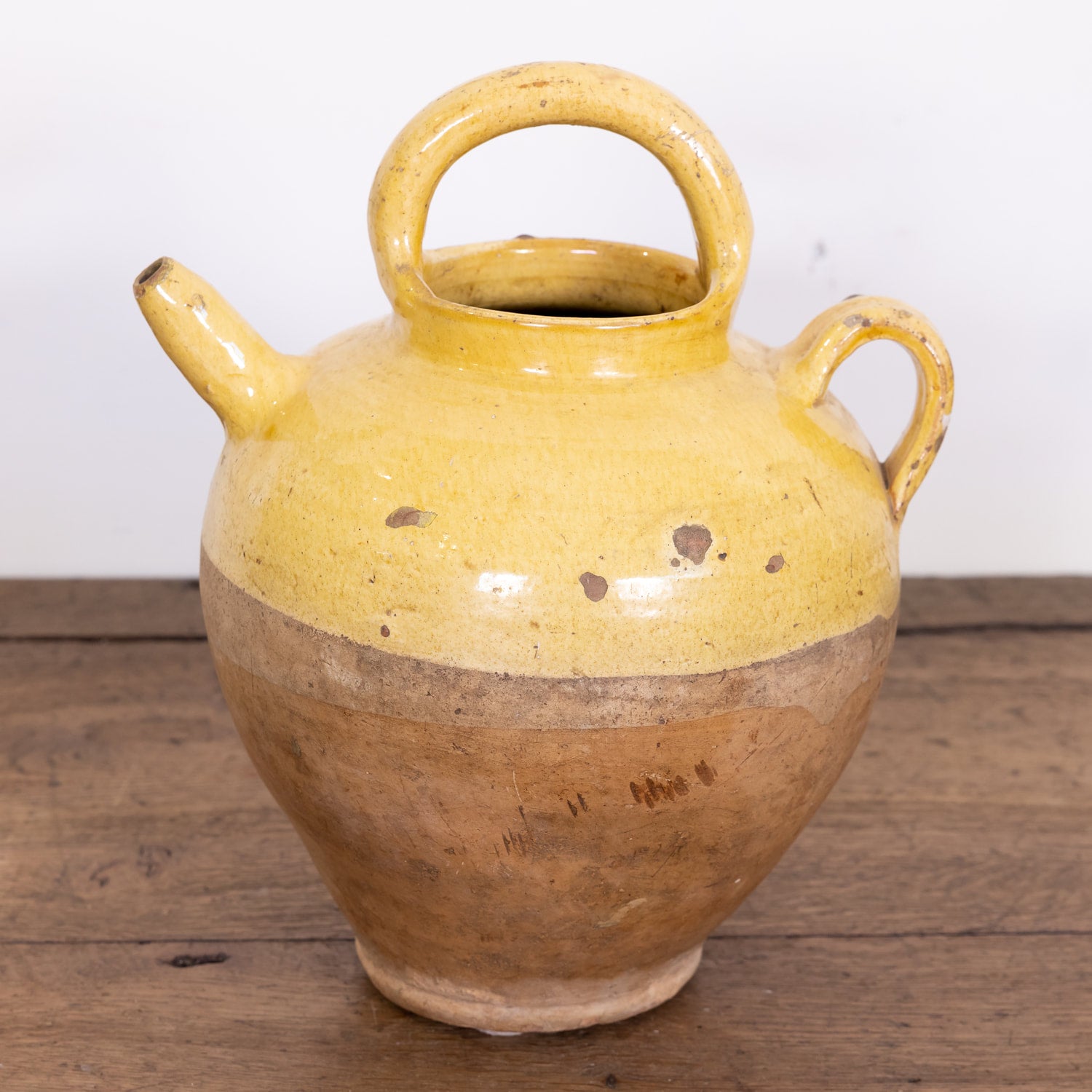 19th Century French Cruche or Water Pitcher with Yellow Glaze