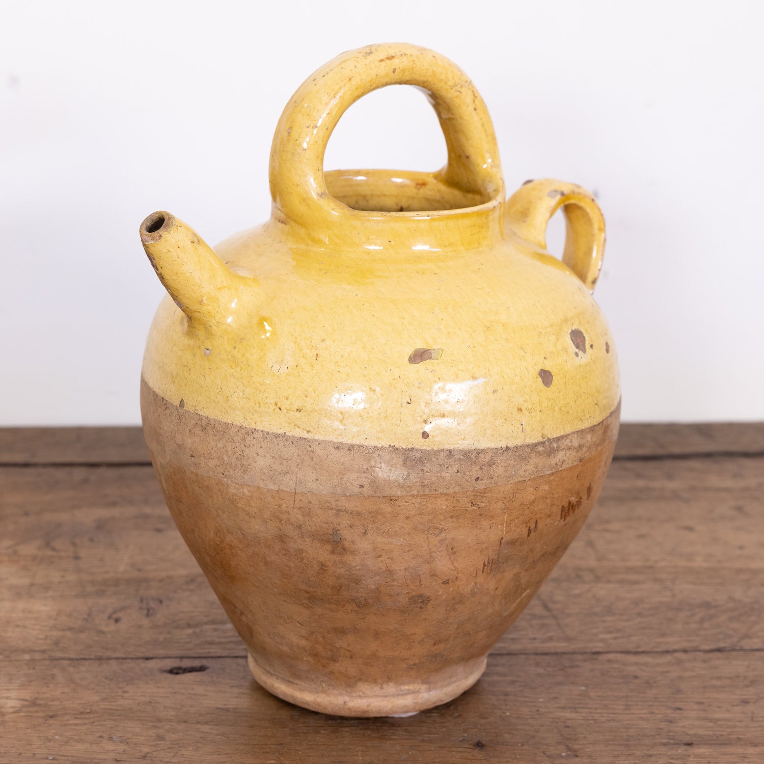 19th Century French Cruche or Water Pitcher with Yellow Glaze