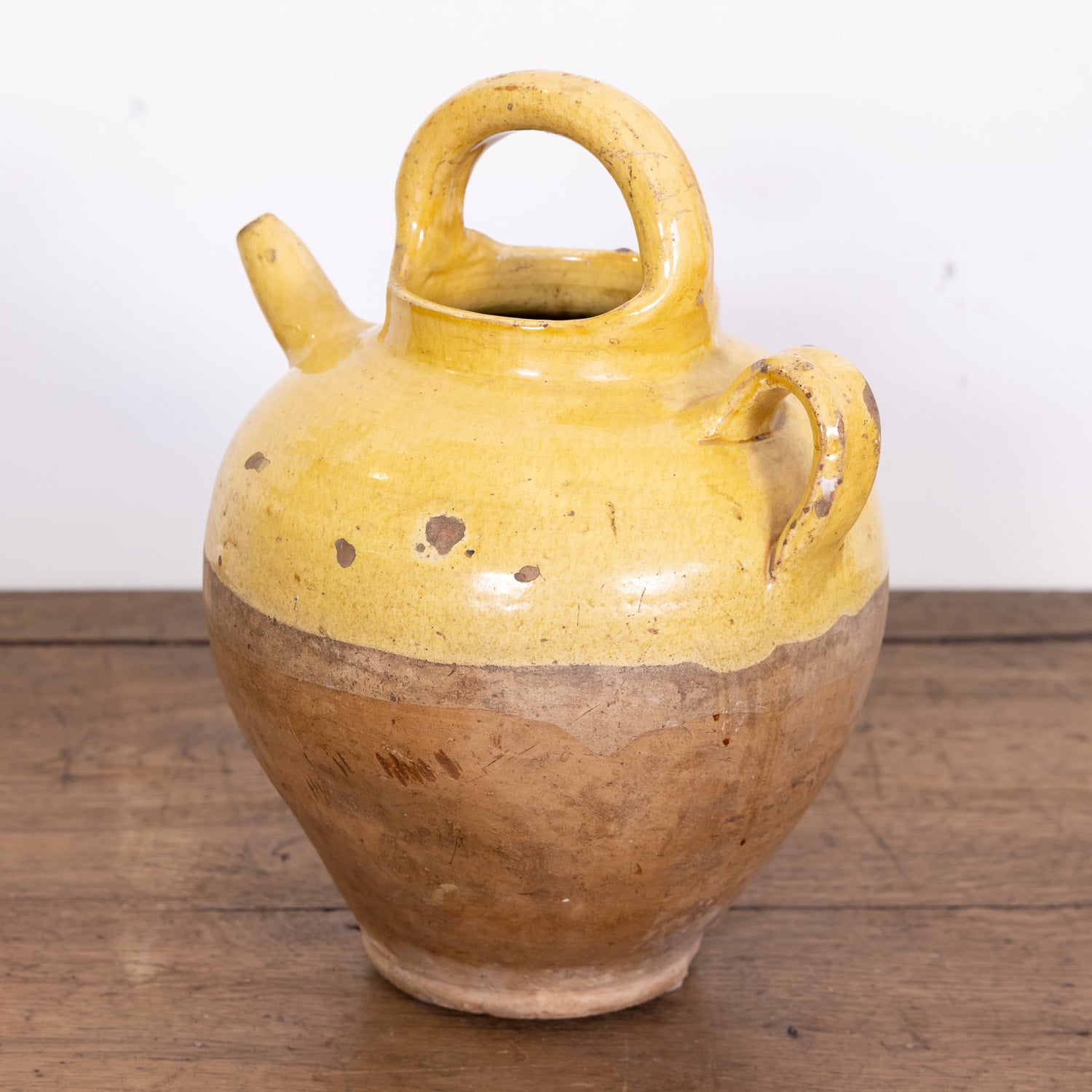 19th Century French Cruche or Water Pitcher with Yellow Glaze