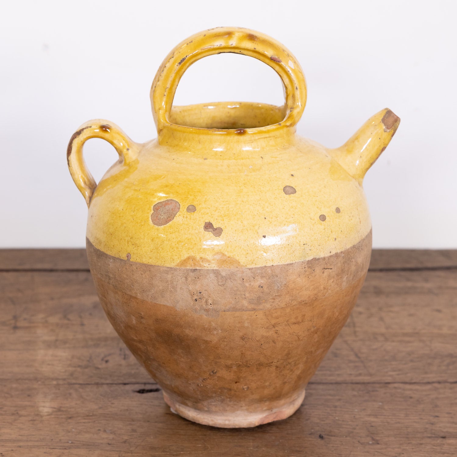 19th Century French Cruche or Water Pitcher with Yellow Glaze