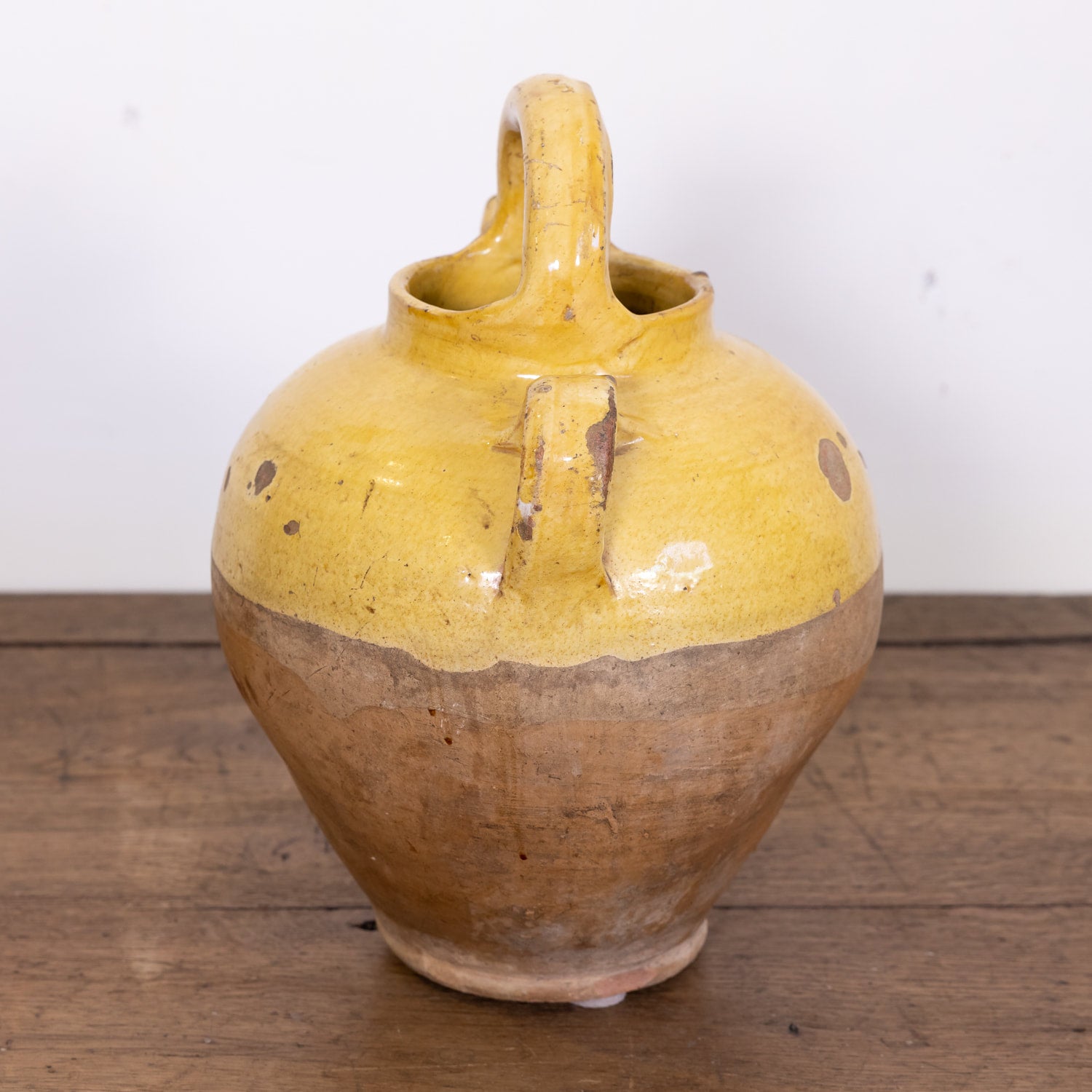 19th Century French Cruche or Water Pitcher with Yellow Glaze