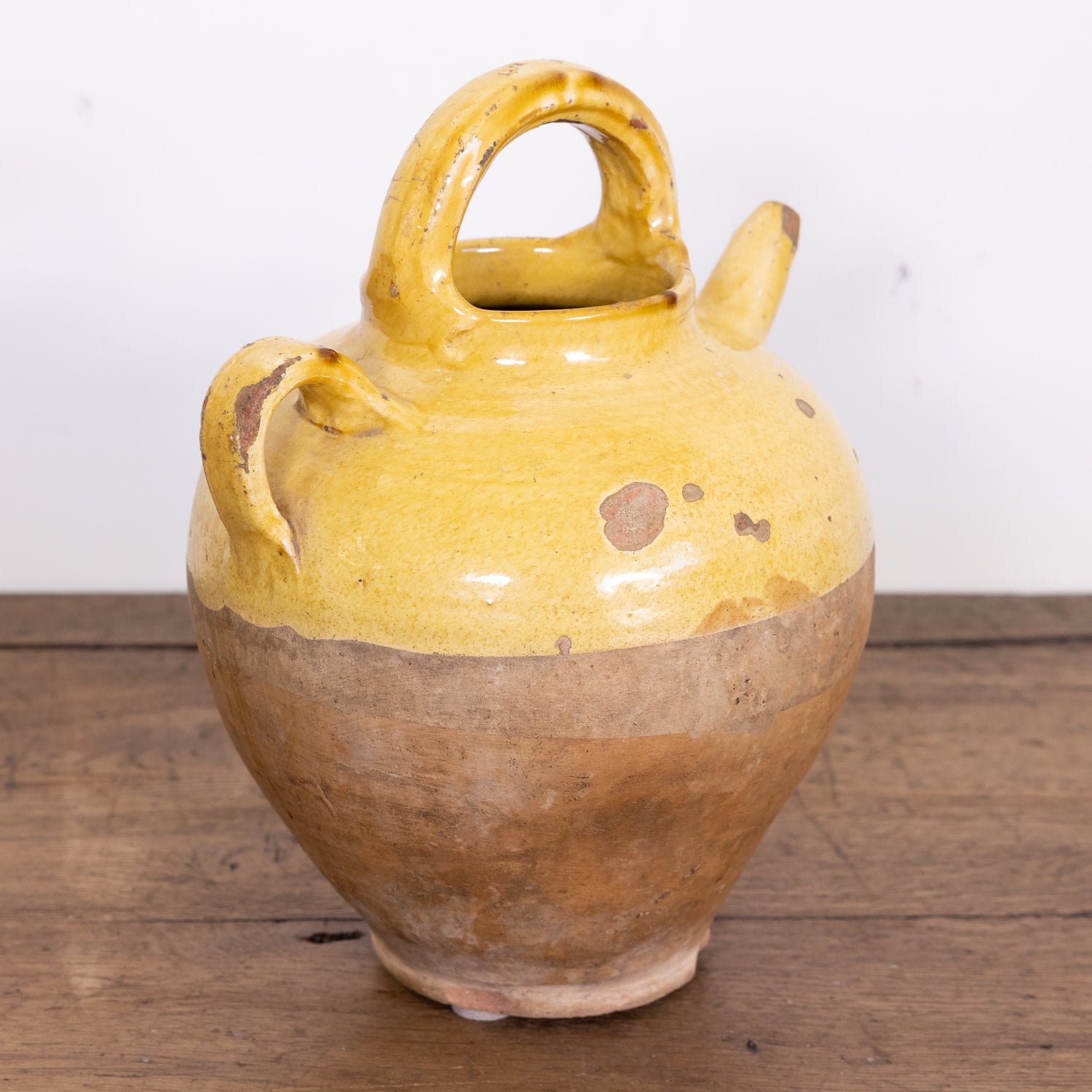 19th Century French Cruche or Water Pitcher with Yellow Glaze